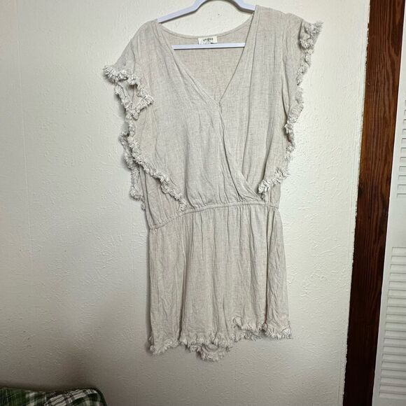 Umgee Pants - UmGee Cream Linen Blend Fringe flutter sleeve Elastic Waist Romper Woman's Large